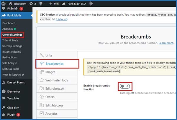 Hướng dẫn kích hoạt Breadcrumb trong Rank Math SEO | Ychoc.com