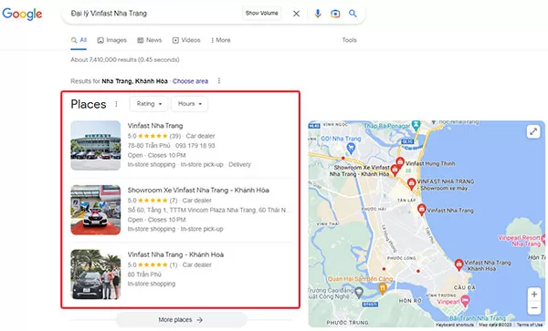 3 địa điểm uy tín và tốt nhất được hiển thị trên Google Local Pack khi tìm kiếm bằng từ khóa địa phương