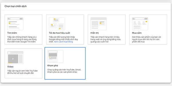 6 loại chiến dịch quảng cáo Google Ads (Ảnh chụp màn hình ngày 4/8/2022)