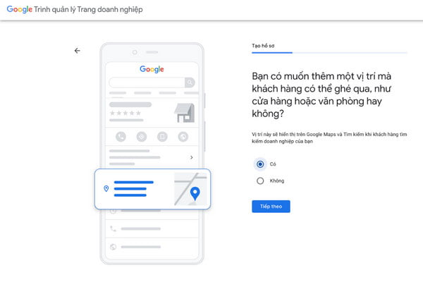 Lựa chọn Có hoặc Không khi được yêu cầu Nhập địa chỉ doanh nghiệp