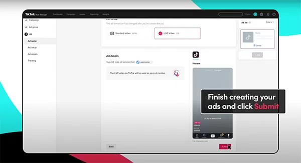 Submit quảng cáo Tiktok LIVE Shopping