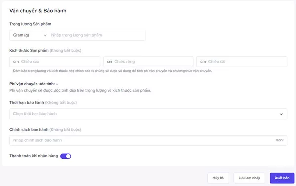 Thêm thông tin Vận chuyển & Bảo hành cho sản phẩm trên Tiktok Shop