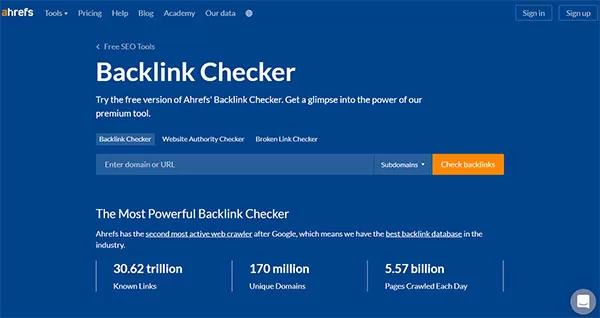 Công cụ Backlink Checker của Ahrefs