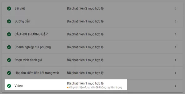 Cảnh báo về dữ liệu cấu trúc chưa hoàn thiện trên Công cụ kiểm tra nhiều định dạng của Google