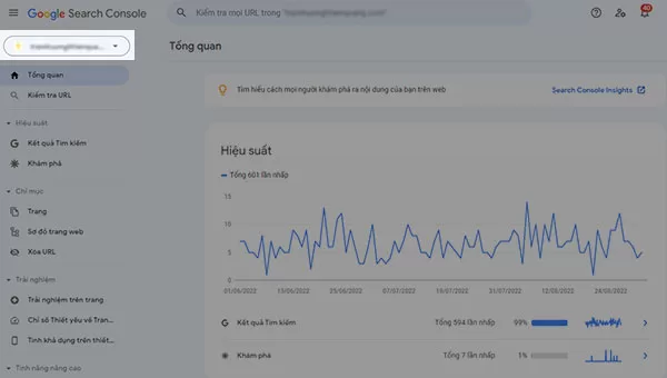 Chọn website cần kiểm tra backlink trong Google Search Console