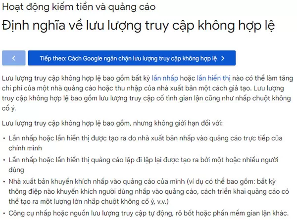Định nghĩa và ví dụ của Google về lưu lượng truy cập không hợp lệ