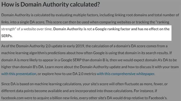 Domain Authority không phải là yếu tố xếp hạng Google, theo tuyên bố của MOZ
