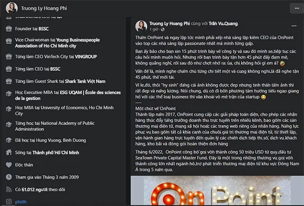 Trang Facebook cá nhân hơn 61K follower của chị Trương Lý Hoàng Phi