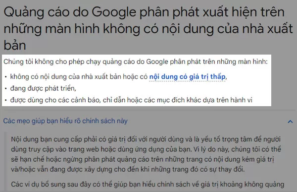 Nếu không áp dụng các tiêu chuẩn SEO nhằm cung cấp những nội dung ưu tiên người dùng, website của bạn rất khó để hiển thị các quảng cáo Google Adsense