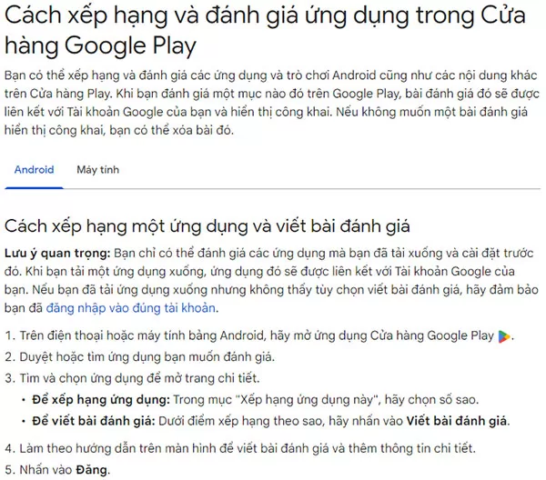 Hướng dẫn cách review đánh giá bình luận trên Google Play