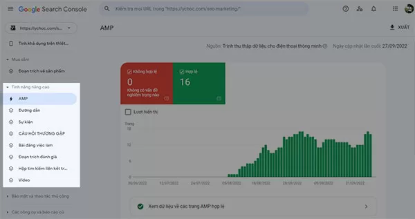 Kiểm tra báo cáo về dữ liệu có cấu trúc trong phần Tính năng nâng cao của Google Search Console