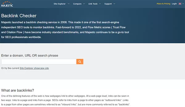 Công cụ kiểm tra backlink của Majestic SEO