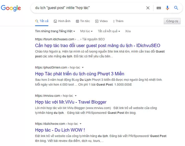 Tìm website nhận guest post tiếng Việt trên Google