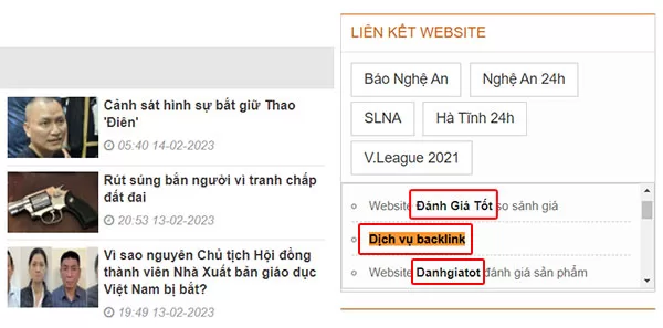 Có rất nhiều backlink sidebar đặt cạnh nhau trong cùng một trang web