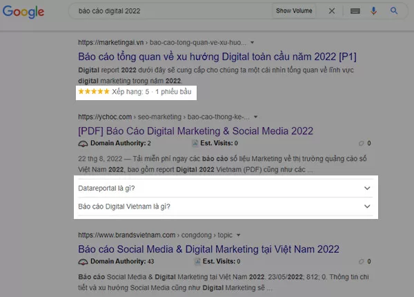 Ví dụ về dữ liệu có cấu trúc trên Google Search