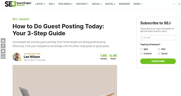 Ví dụ về Guest Post trên tạp chí SEJ của tác giả Lee Wilson