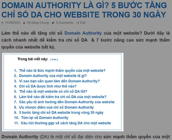 Ví dụ về một content hữu ích ưu tiên người dùng khi nói về chủ đề Domain Authority