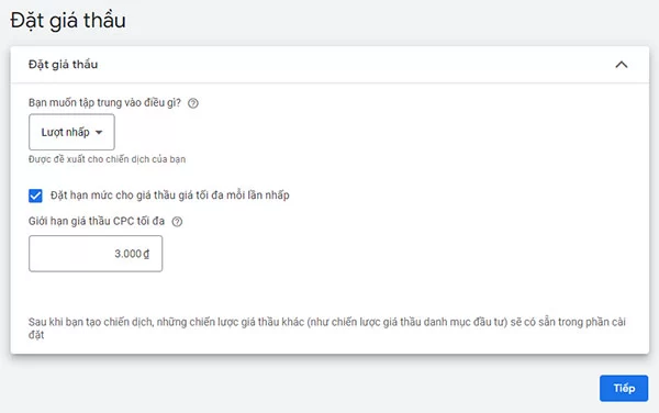 Đặt giá thầu quảng cáo Google Ads