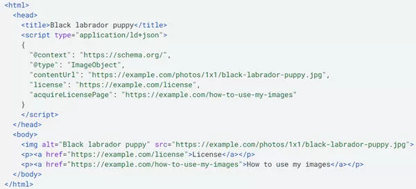 Dữ liệu có cấu trúc loại Image License Schema Markup