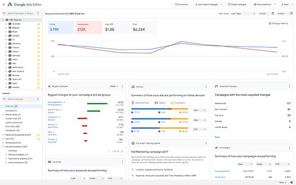 Giao diện của Google Ads Editor