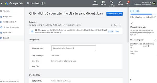 Hoàn tất cài đặt chiến dịch Google Ads