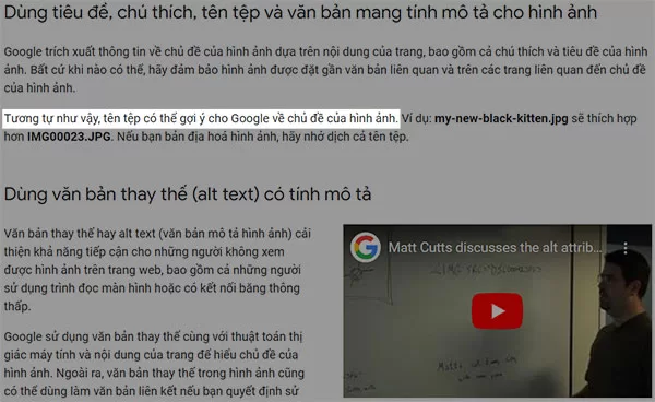 Lưu ý của Google về tên file ảnh