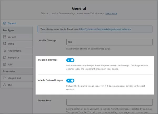 Cài đặt thêm hình ảnh vào sitemap trên Rank Math SEO