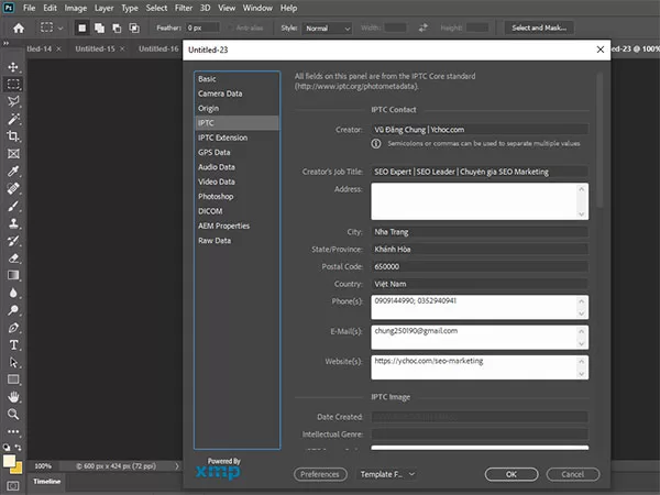 Thêm Metadata chuẩn IPTC cho hình ảnh trên Photoshop CC 2020