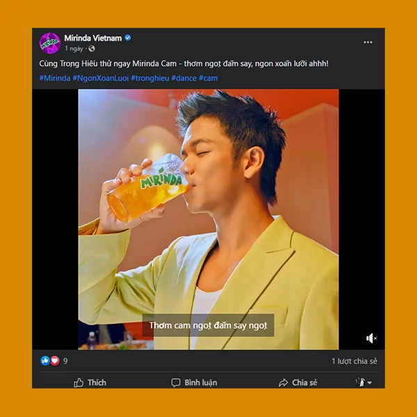 Bài đăng giới thiệu nước giải khát Mirinda trên Facebook
