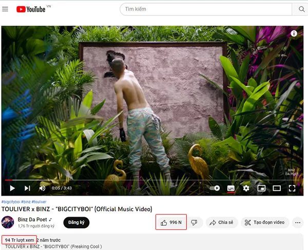 MV Bigcitiboi của Binz trên Youtube