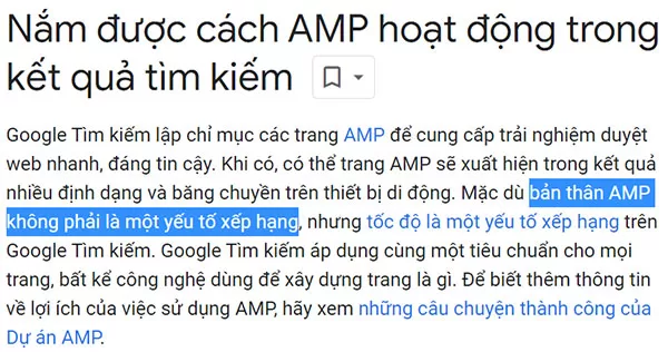 AMP không phải là Google Ranking Factor, theo tài liệu hướng dẫn về AMP của Google (Truy cập 15/12/2022)