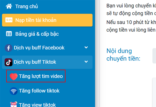 Chọn dịch vụ tăng số lượng tim cho video Tiktok