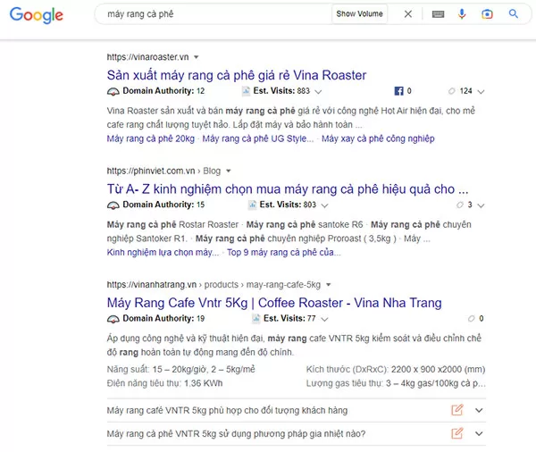 Tìm kiếm với cụm từ mà bạn muốn lên Top Google và phân tích Content Gap của 10 kết quả đầu tiên