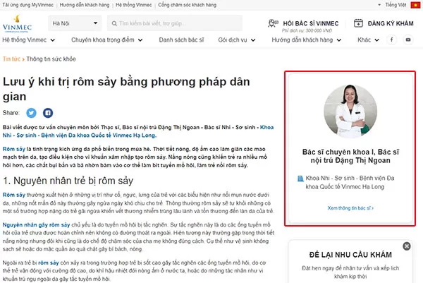Tất cả các bài viết trên Vinmec đều sử dụng ý kiến của các chuyên gia là bác sĩ trong ngành, kèm theo liên kết trỏ đến trang hồ sơ của chuyên gia