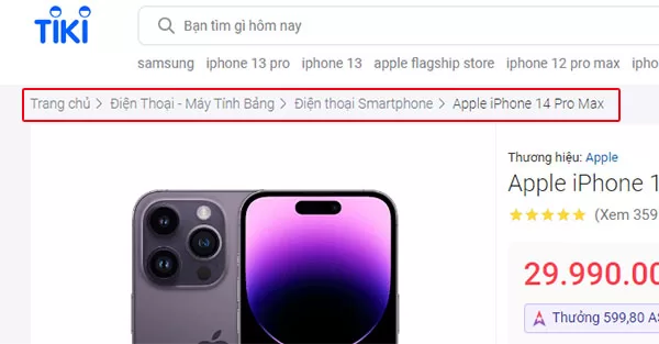 Breadcrumb trên Tiki