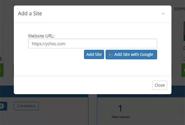 Điền domain cần đăng ký và nhấn nút Add Site hoặc Add Site with Google để thêm website vào danh sách bảo hộ nội dung trên DMCA