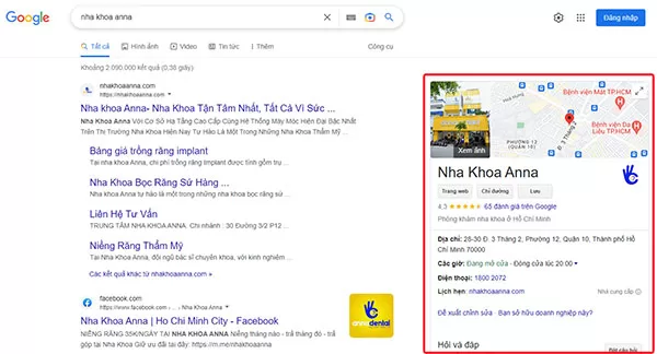 Hồ sơ doanh nghiệp của một phòng khám nha khoa trên Google