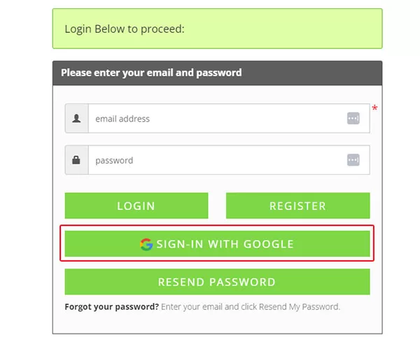 Nhấp vào nút SIGN-IN WITH GOOGLE để bắt đầu tạo tài khoản DMCA miễn phí
