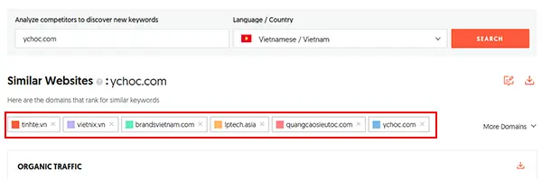 Danh sách website đối thủ cạnh tranh được công cụ Ubersuggest gợi ý