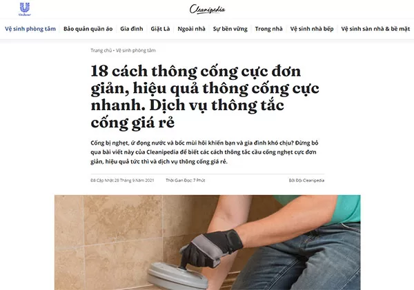 Bài viết cách thông cống trên Cleanipedia
