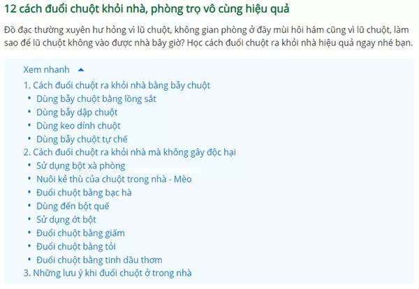 Một bài viết về nội dung thường xanh dạng Top List trên website Bách Hóa Xanh
