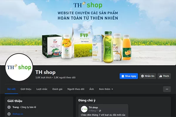 Fanpage của TH Shop trên Facebook