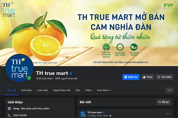 Fanpage của TH True Mart trên Facebook