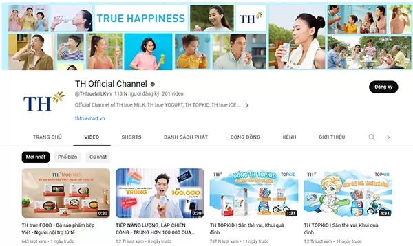 Kênh Youtube của TH True Milk