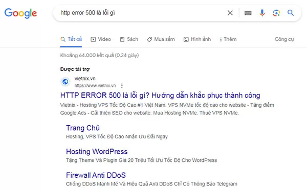 Quảng cáo Google Ads hướng dẫn tìm hiểu cách khắc phục lỗi HTTP Error 500 của một nhà cung cấp hosting tại Việt Nam