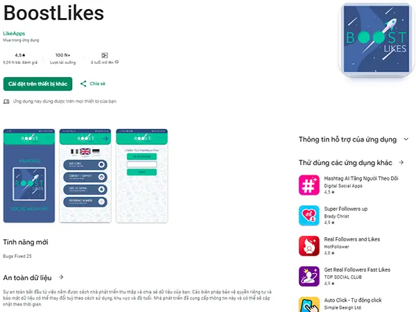 Ứng dụng BoostLikes trên Google Play