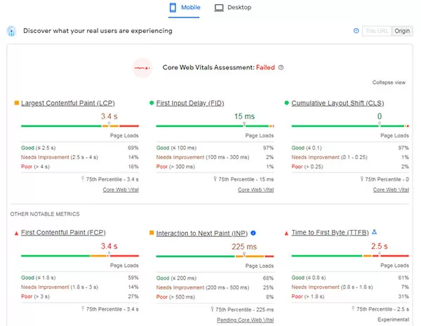 Báo cáo trên PageSpeed Insight