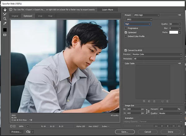 Cân nhắc xuất file ảnh với chất lượng thấp hơn để giảm dung lượng hình ảnh