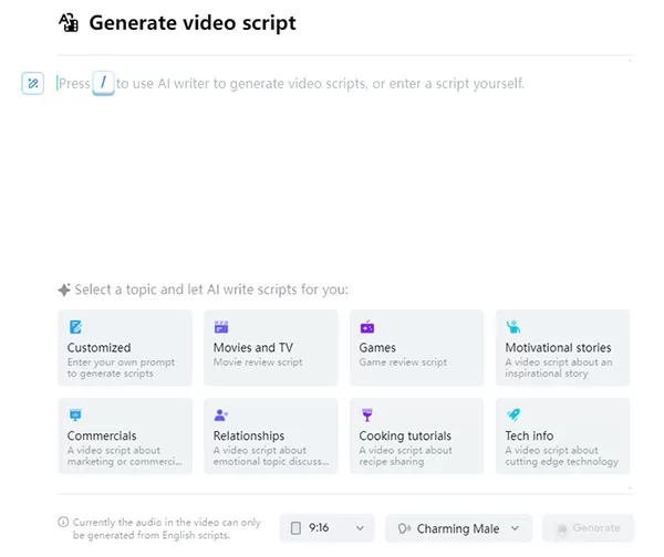 ... còn màn hình nhập văn bản để chuyển thành video của Capcut thì tương tự như màn hình của InVideo và ChatGPT