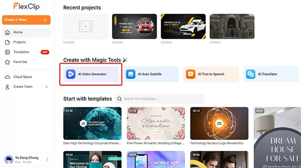 Flexclip có giao diện được thiết kế khá tốt, trực quan và thân thiện với người dùng